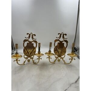 Vintage Brass Wall Sconces Pair World Imports Italy 2-Light 12" Ornate Gold